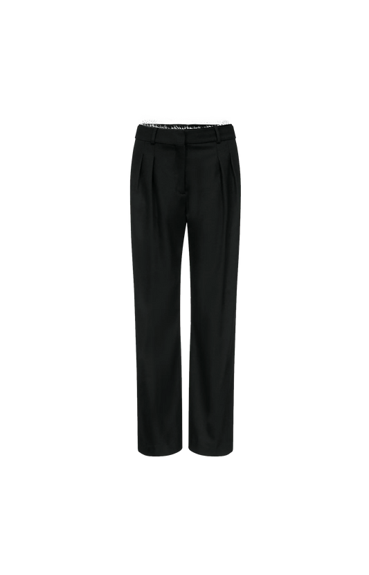 Saul Lace Trim Pleated Trousers in Black