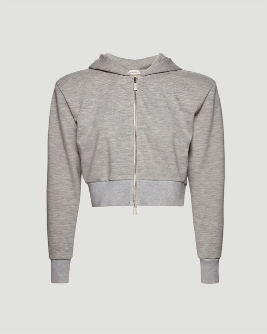 Cropped cashmere jersey hoodie in grey