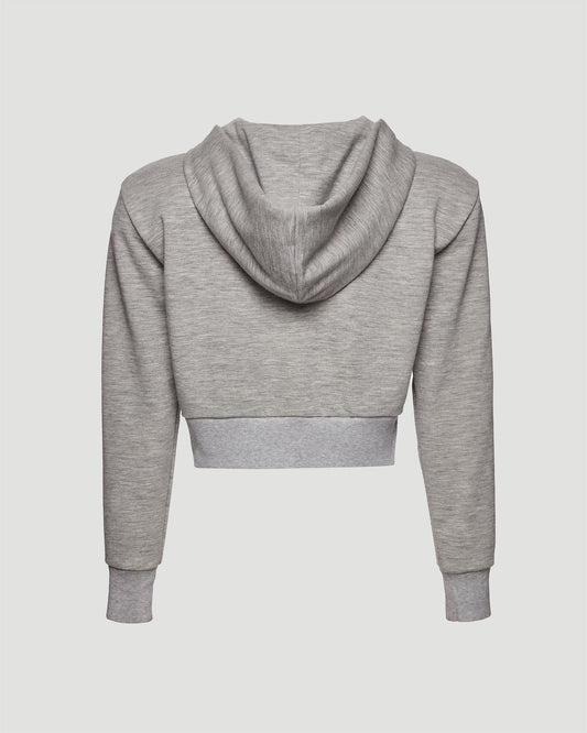 Cropped cashmere jersey hoodie in grey