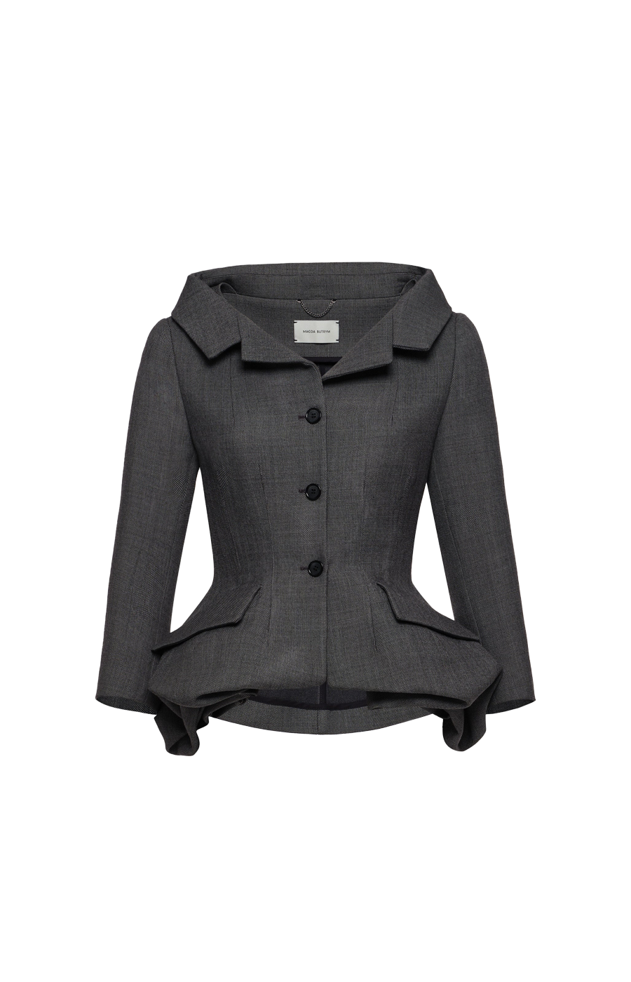 Wool blazer with rose peplum in grey