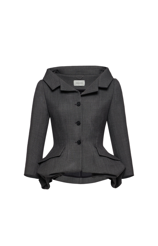 Wool blazer with rose peplum in grey