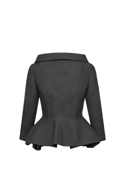 Wool blazer with rose peplum in grey
