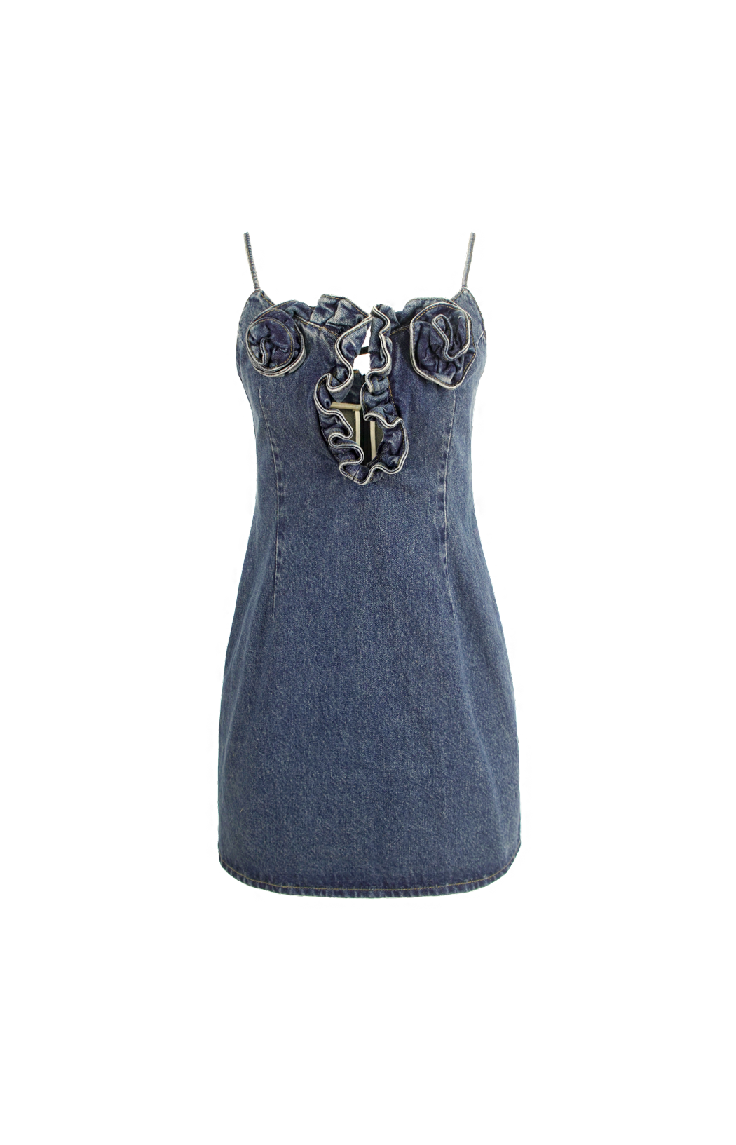 Floral-Appliqué Mini Dress in Denim