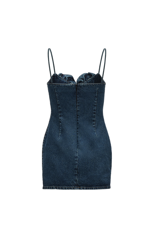 Floral-Appliqué Mini Dress in Denim