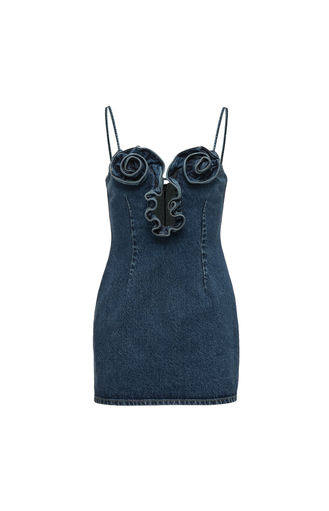 Floral-Appliqué Mini Dress in Denim