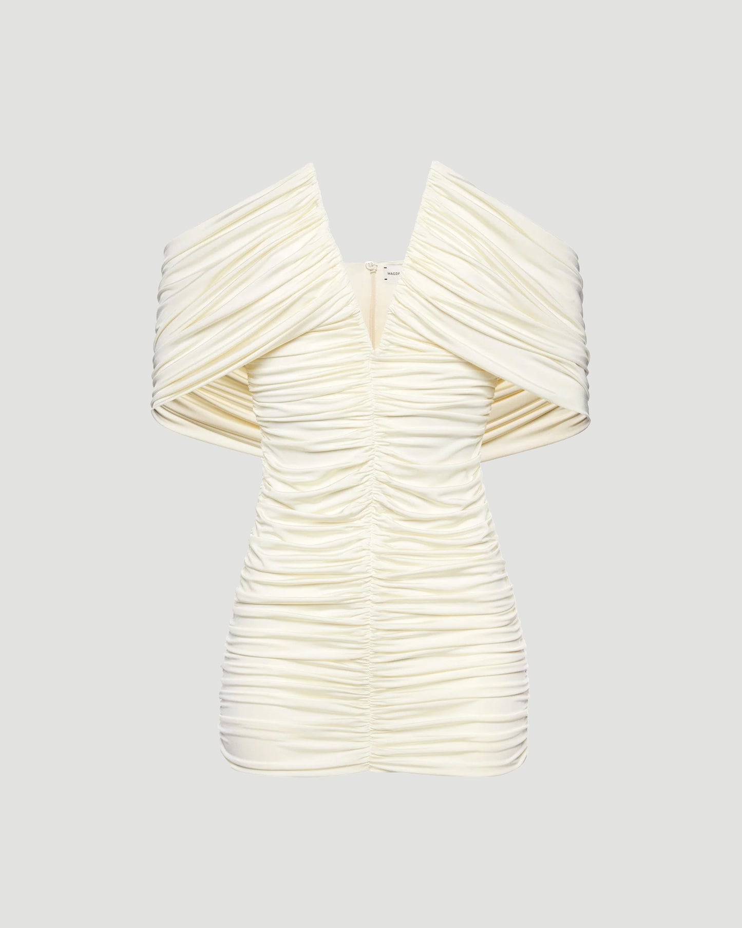 Magda Butrym V-neck ruched dress in cream — front view