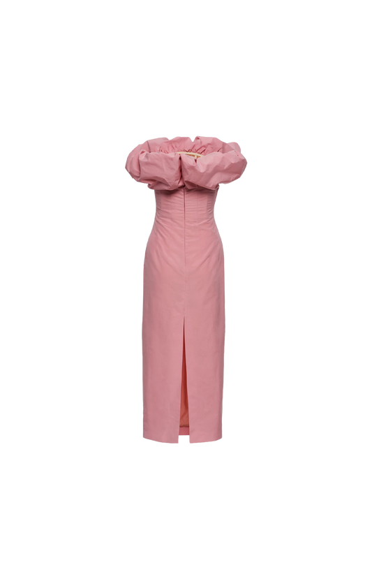 Sculptural Neckline Fitted Dress in Pink