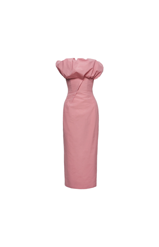 Sculptural Neckline Fitted Dress in Pink