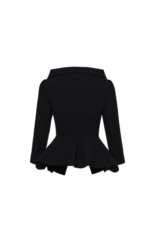 Cotton Blazer with Rose Peplum in Black