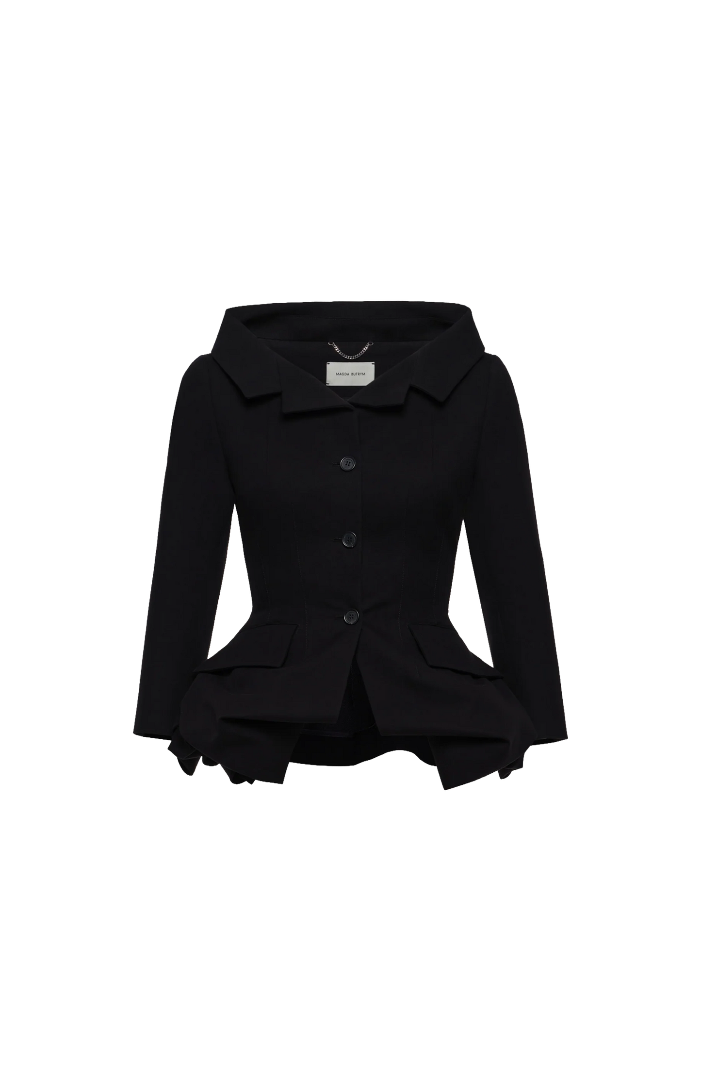 Cotton Blazer with Rose Peplum in Black
