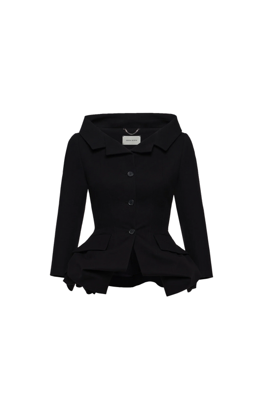 Cotton Blazer with Rose Peplum in Black