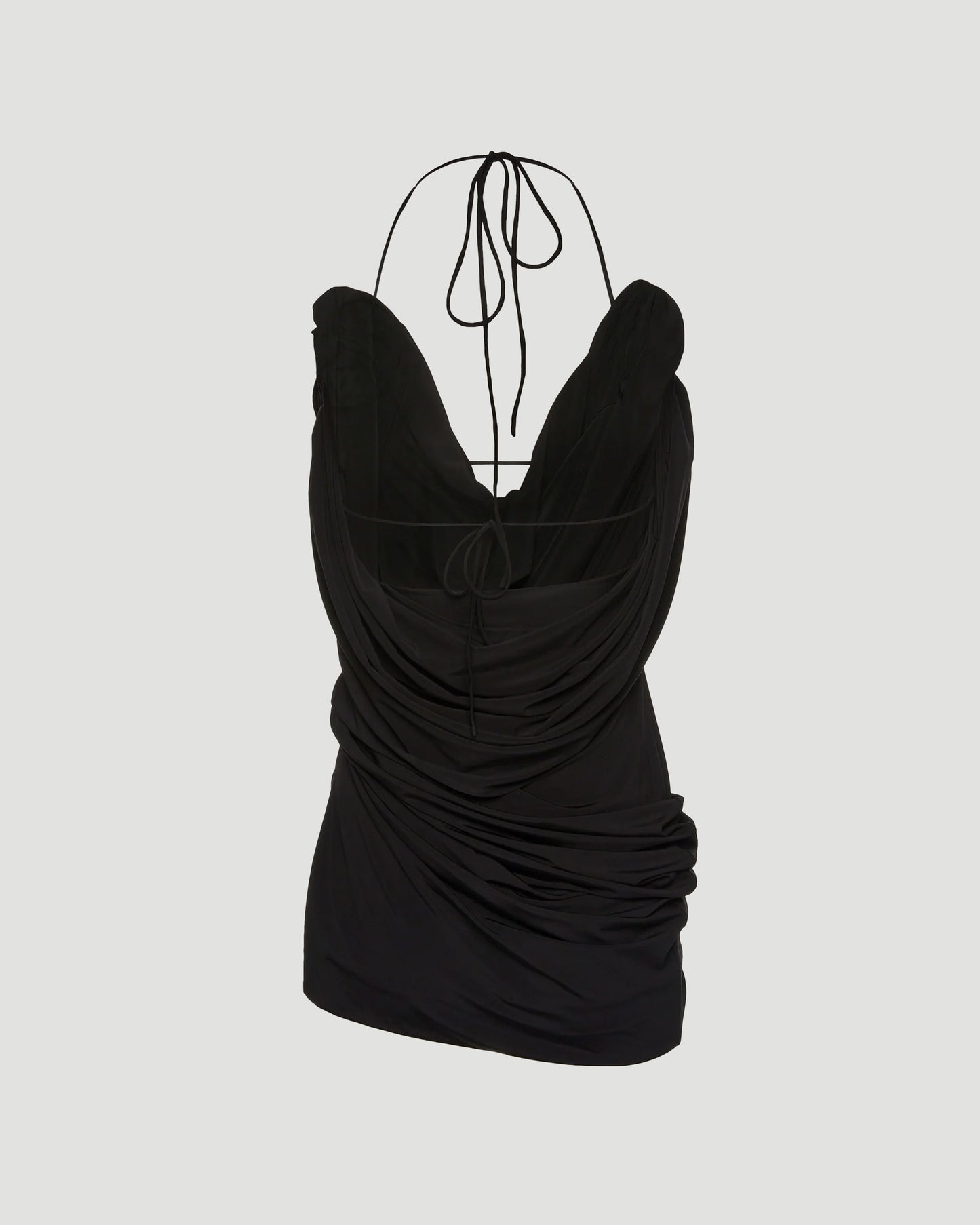 Draped cowl neck midi dress in black