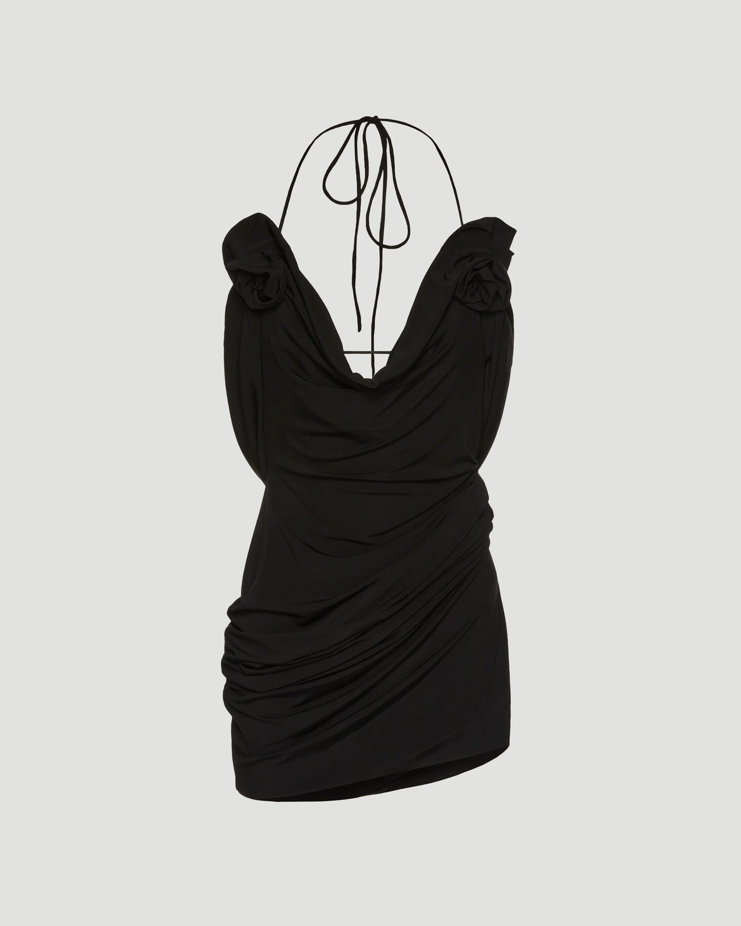 Draped cowl neck midi dress in black