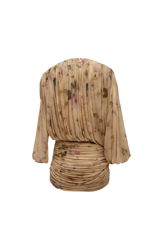 Magda Butrym Gathered Cupro Mini Dress in Beige Floral Print — product photo 2