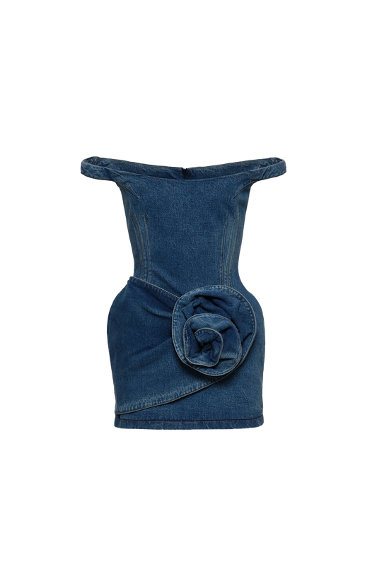 Off-shoulder denim mini dress