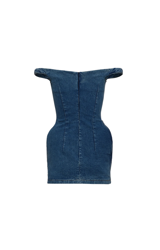 Off-shoulder denim mini dress
