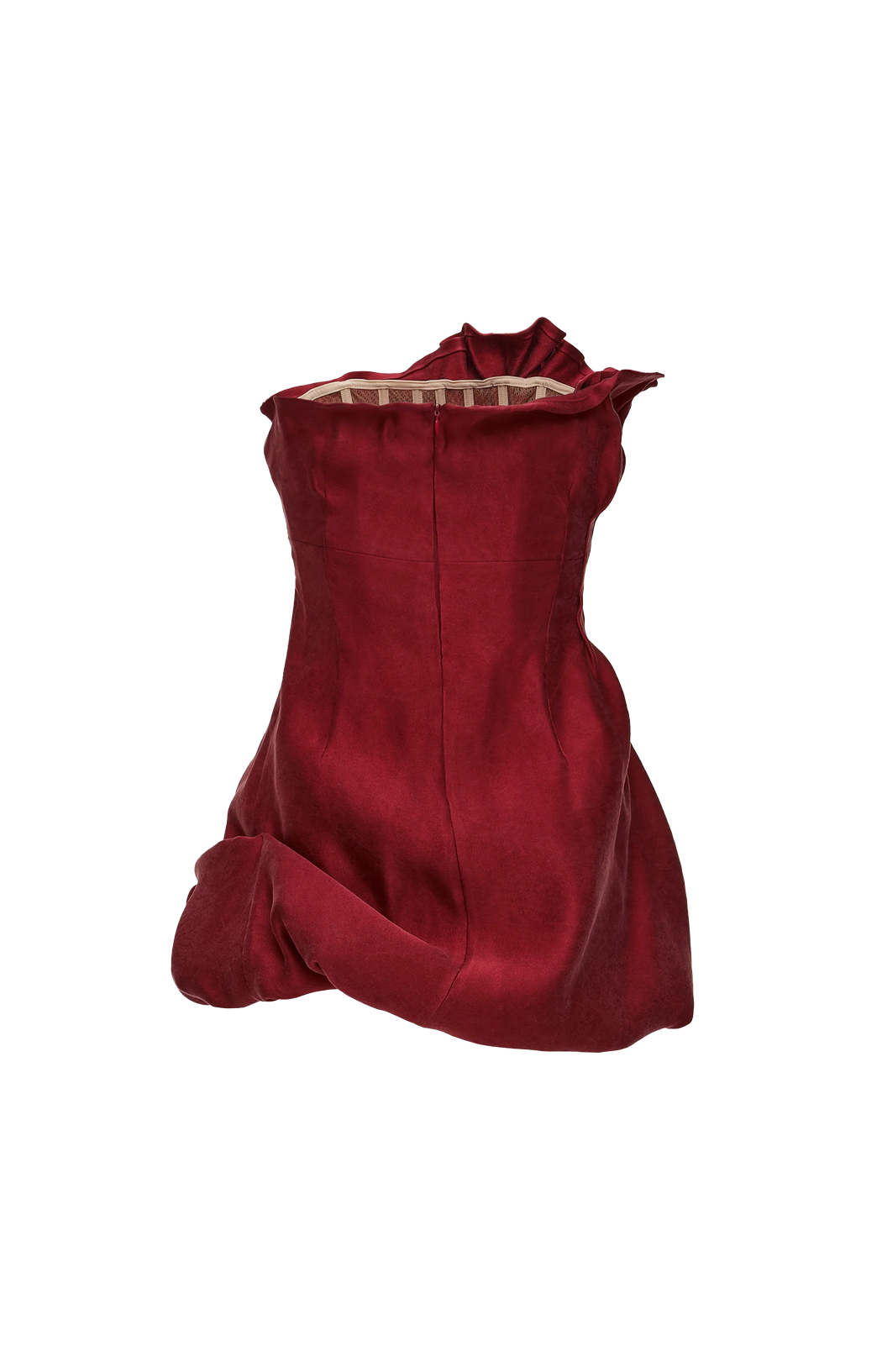 Asymmetric Pleated Silk Bubble Mini Dress in Red