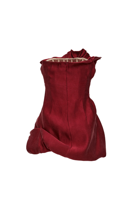 Magda Butrym Asymmetric Pleated Silk Bubble Mini Dress in Red — product photo 2