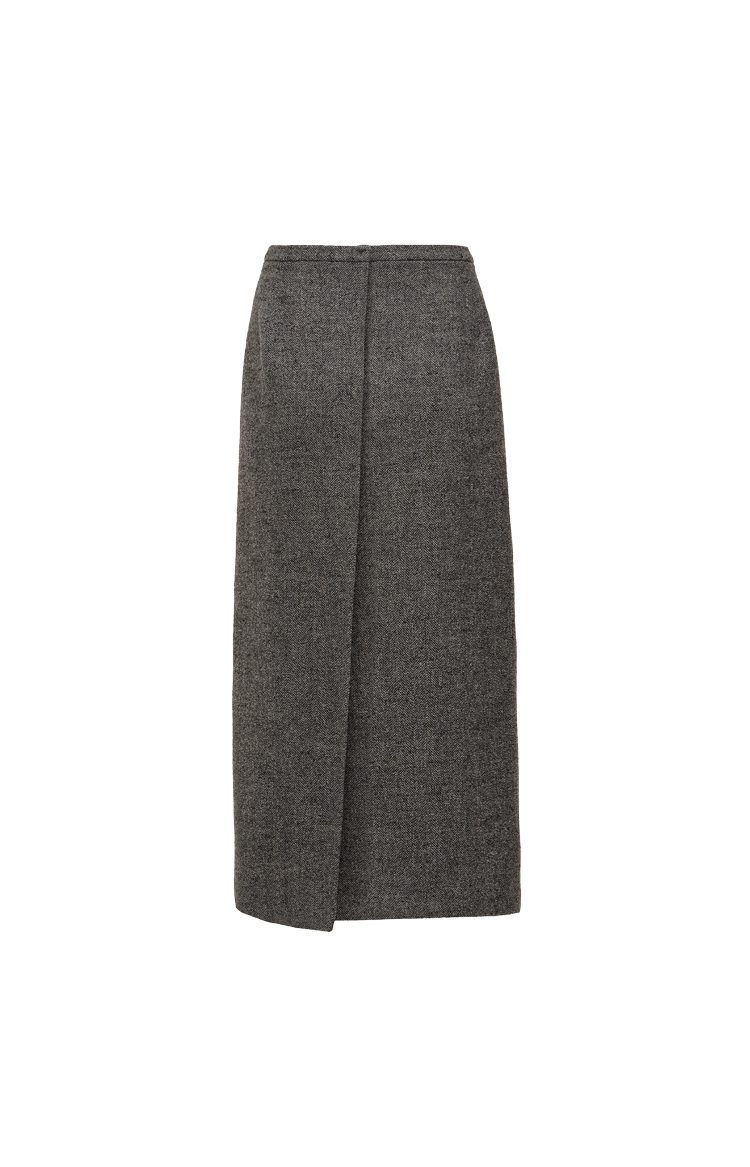 Wool Midi Skirt in Grey