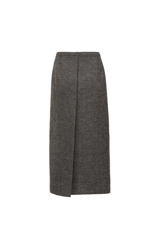 Wool Midi Skirt in Grey