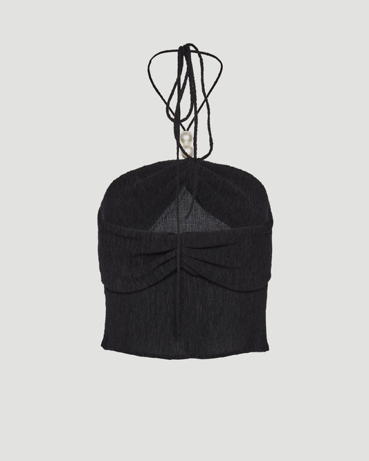 Pearl halterneck tube top in black