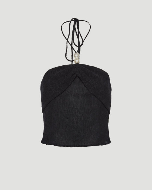 Pearl halterneck tube top in black