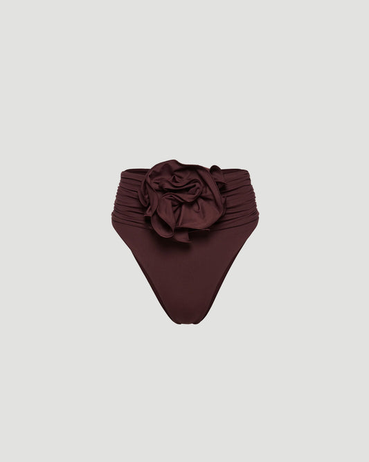 High-Waisted Floral Appliqué Swim Bottom in Brown