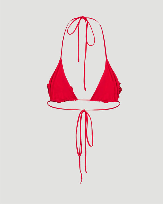 Floral Strappy Triangle Bikini Top in Red