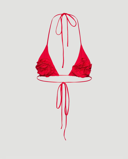 Floral Strappy Triangle Bikini Top in Red