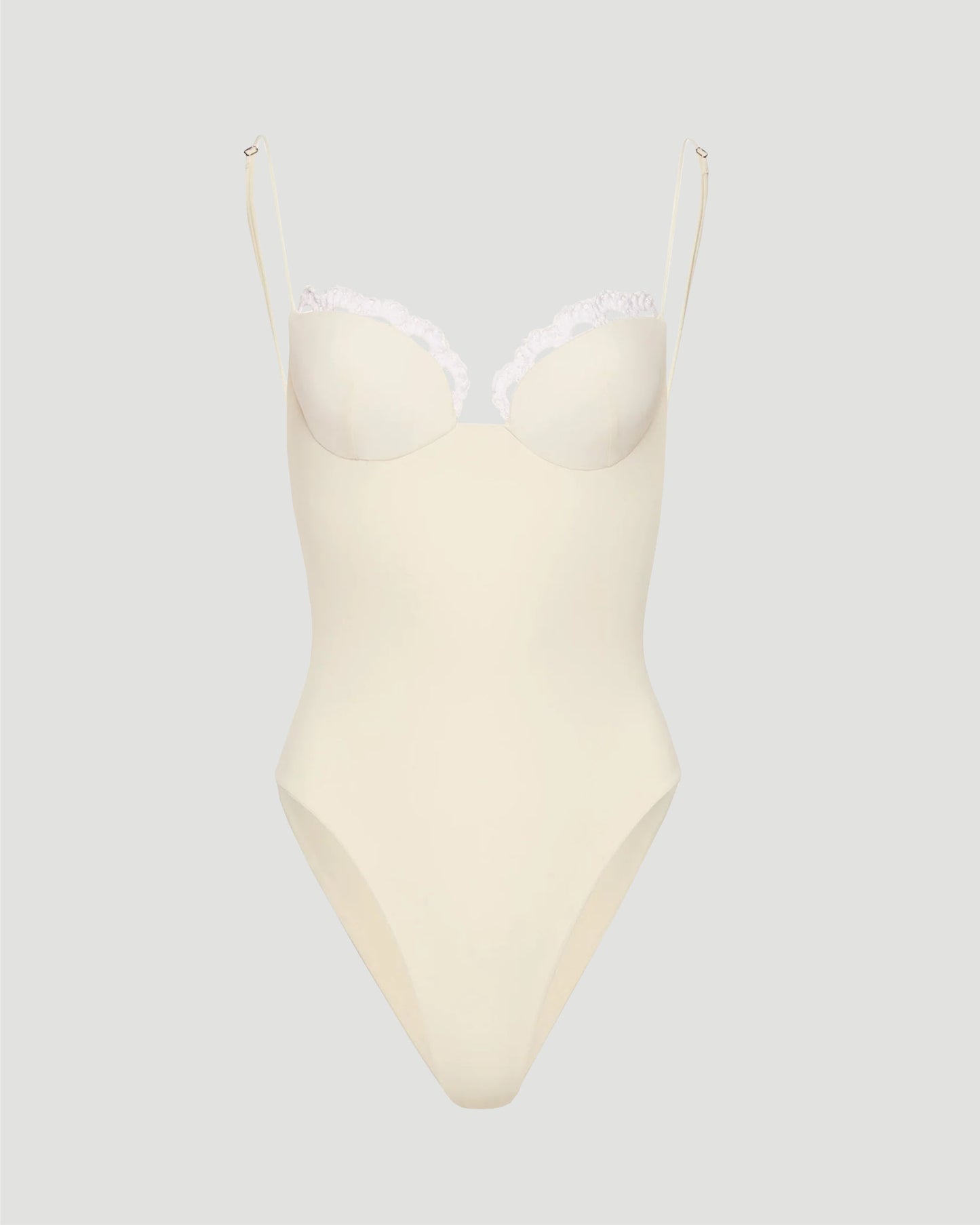 Crochet-Trim Bustier Swimsuit in Cream