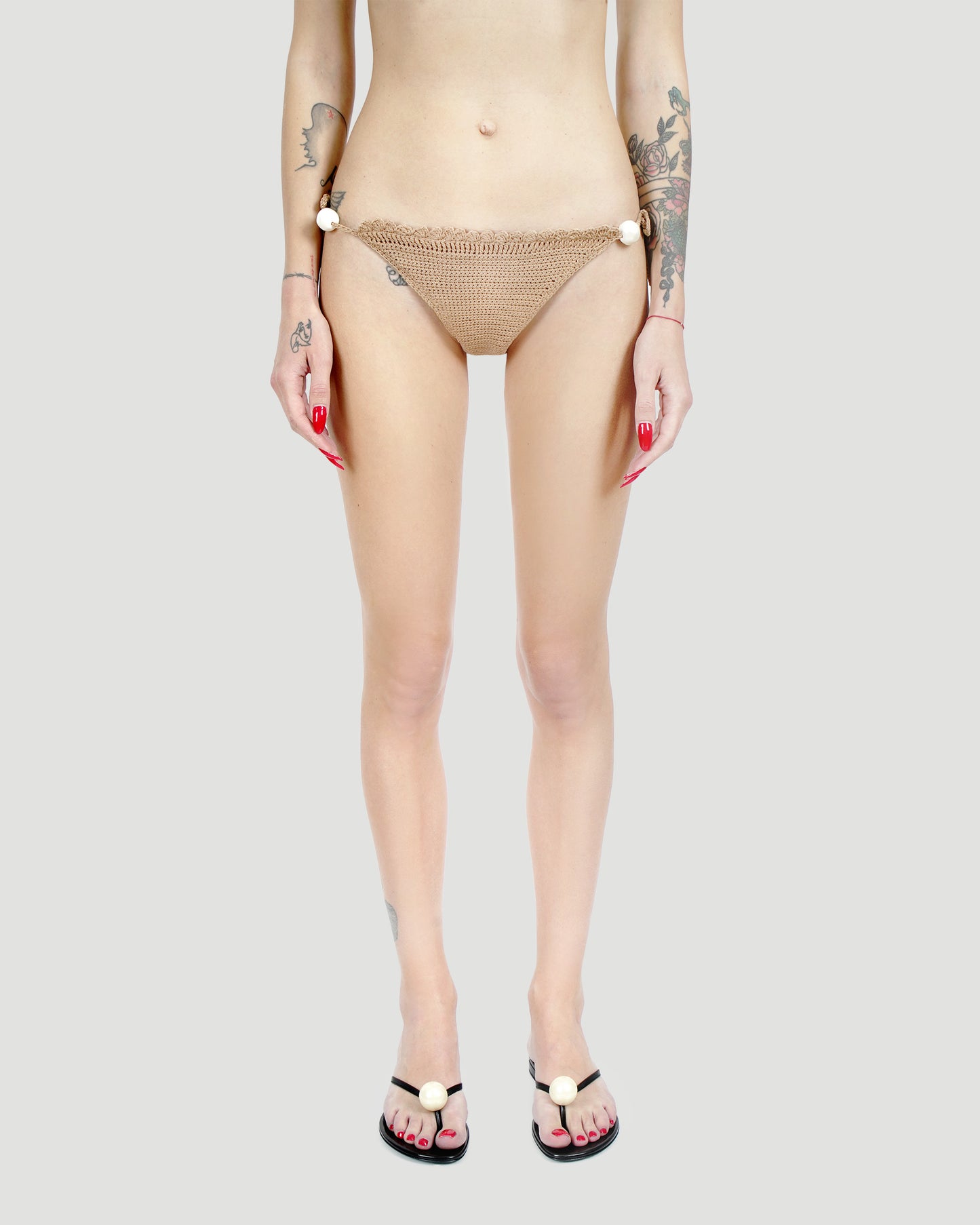 Pearl Crochet String Bottoms in Brown