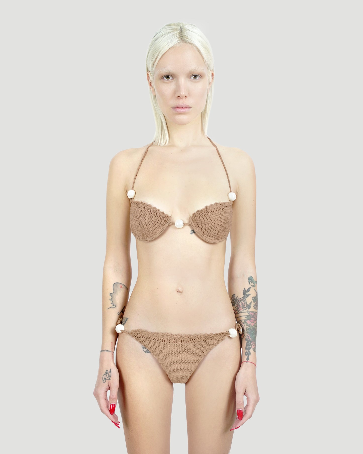 Pearl Crochet Bra in Brown