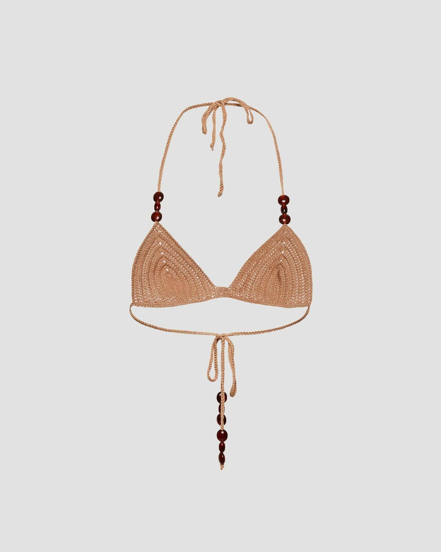 Crochet triangle beads bra in caramel