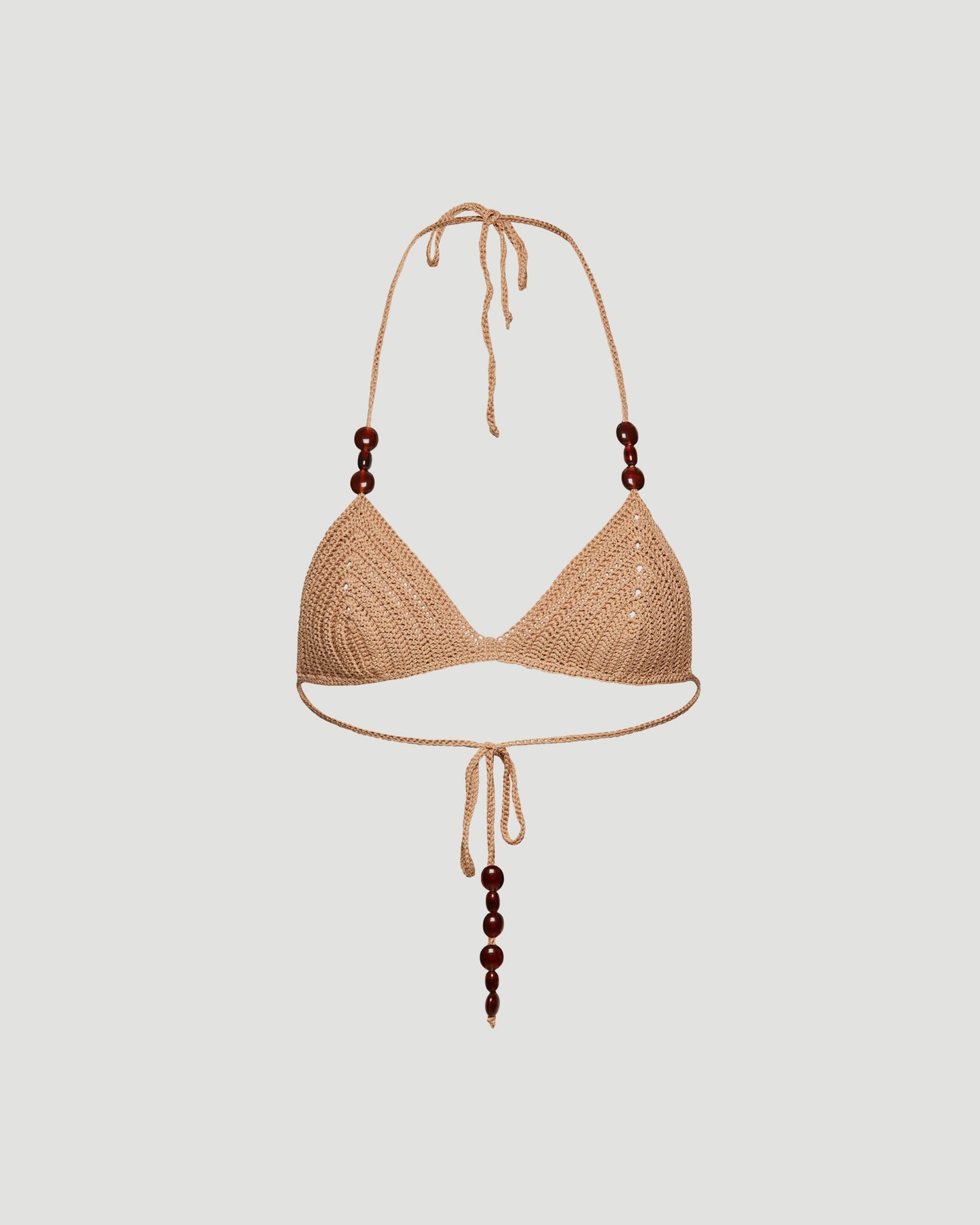 Crochet triangle beads bra in caramel