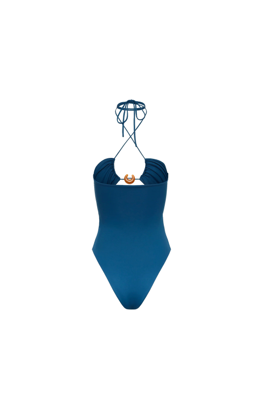 Halterneck Swimsuit with Ring Detail in Blue
