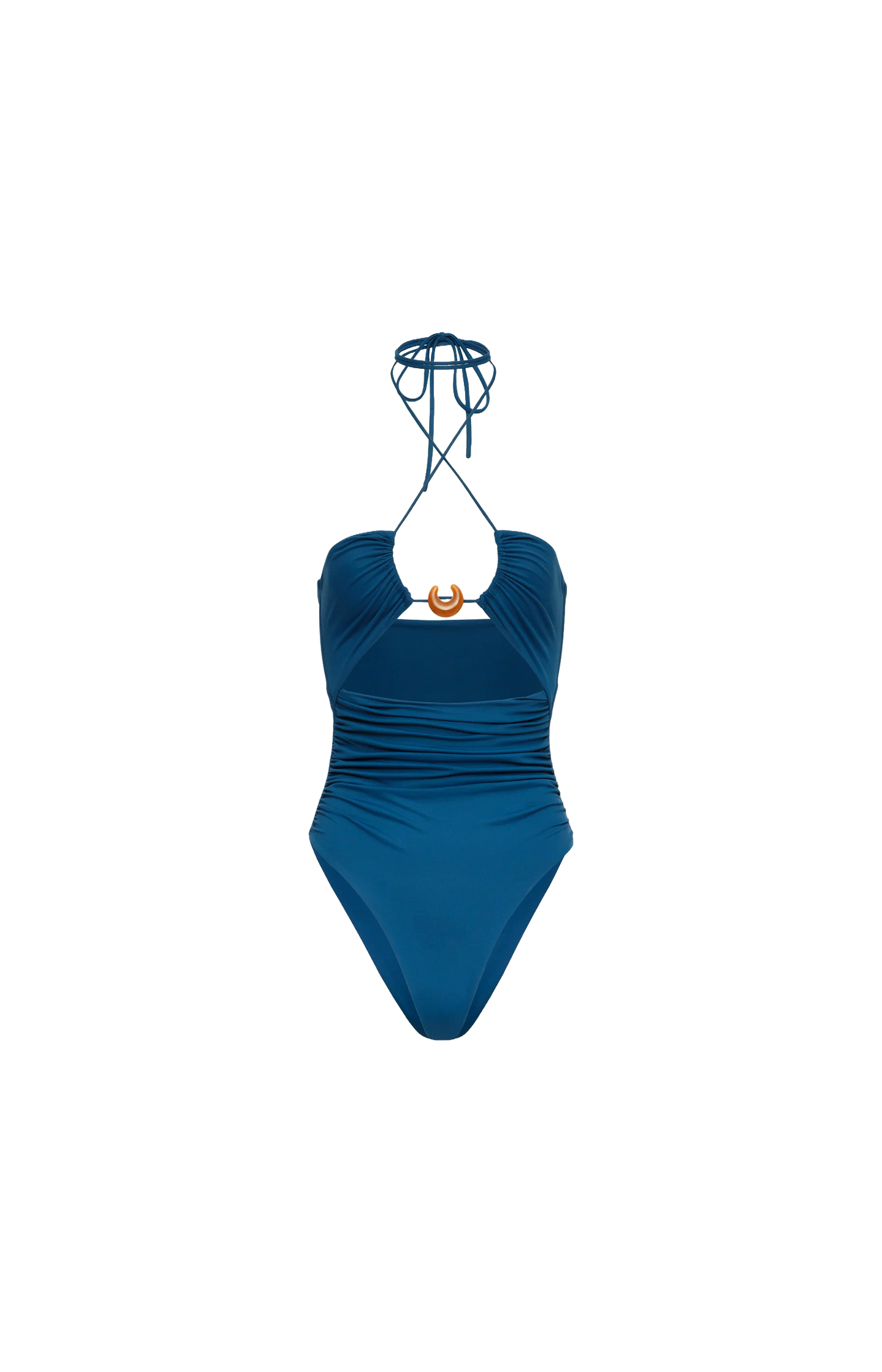 Halterneck Swimsuit with Ring Detail in Blue