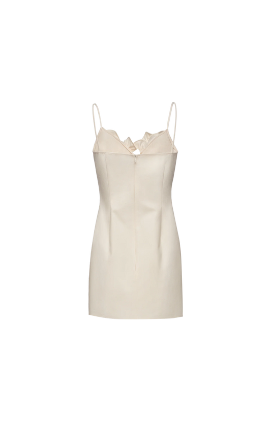 Cotton Flower-Detail Mini Beach Dress in Cream