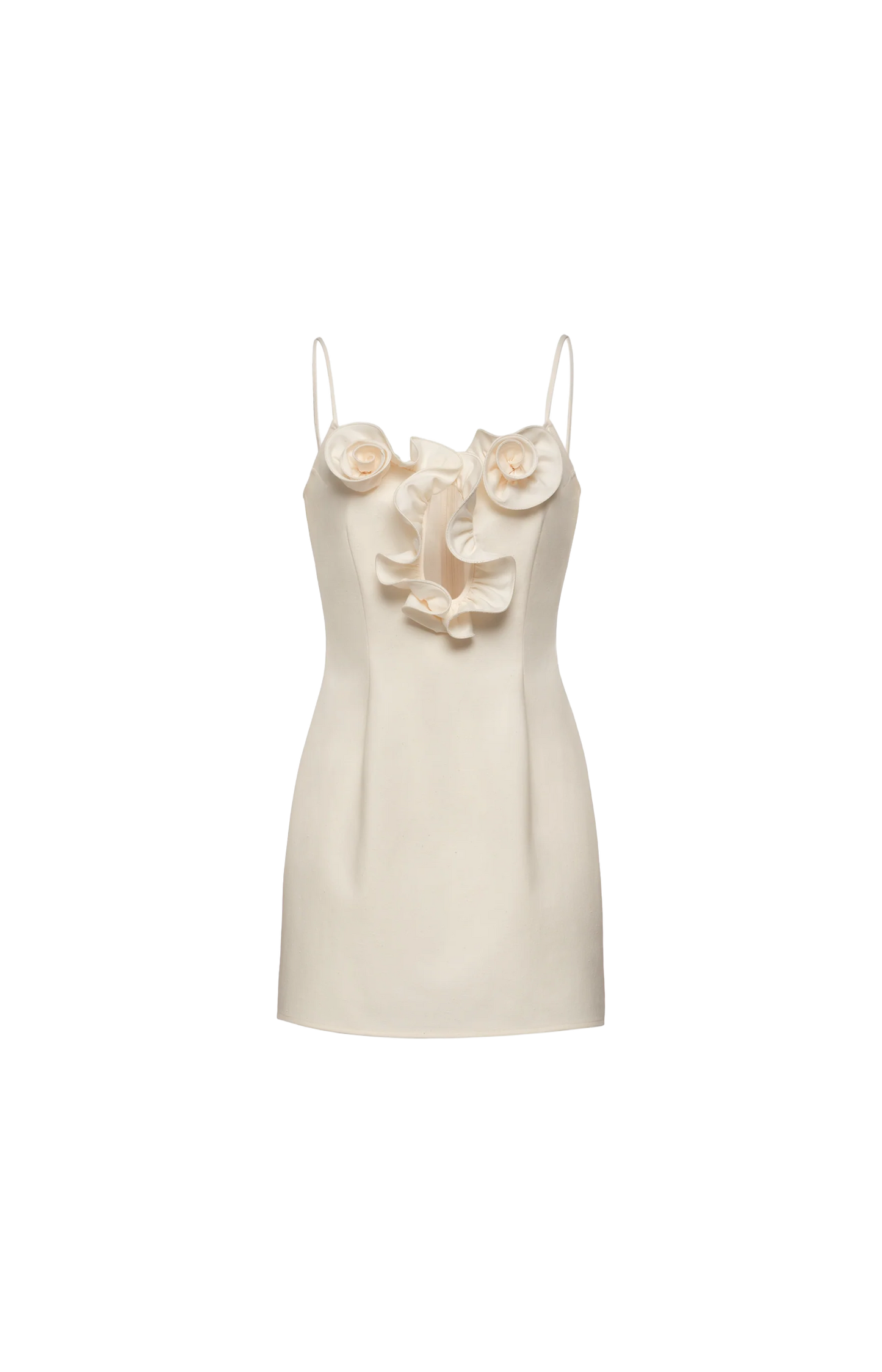 Cotton Flower-Detail Mini Beach Dress in Cream