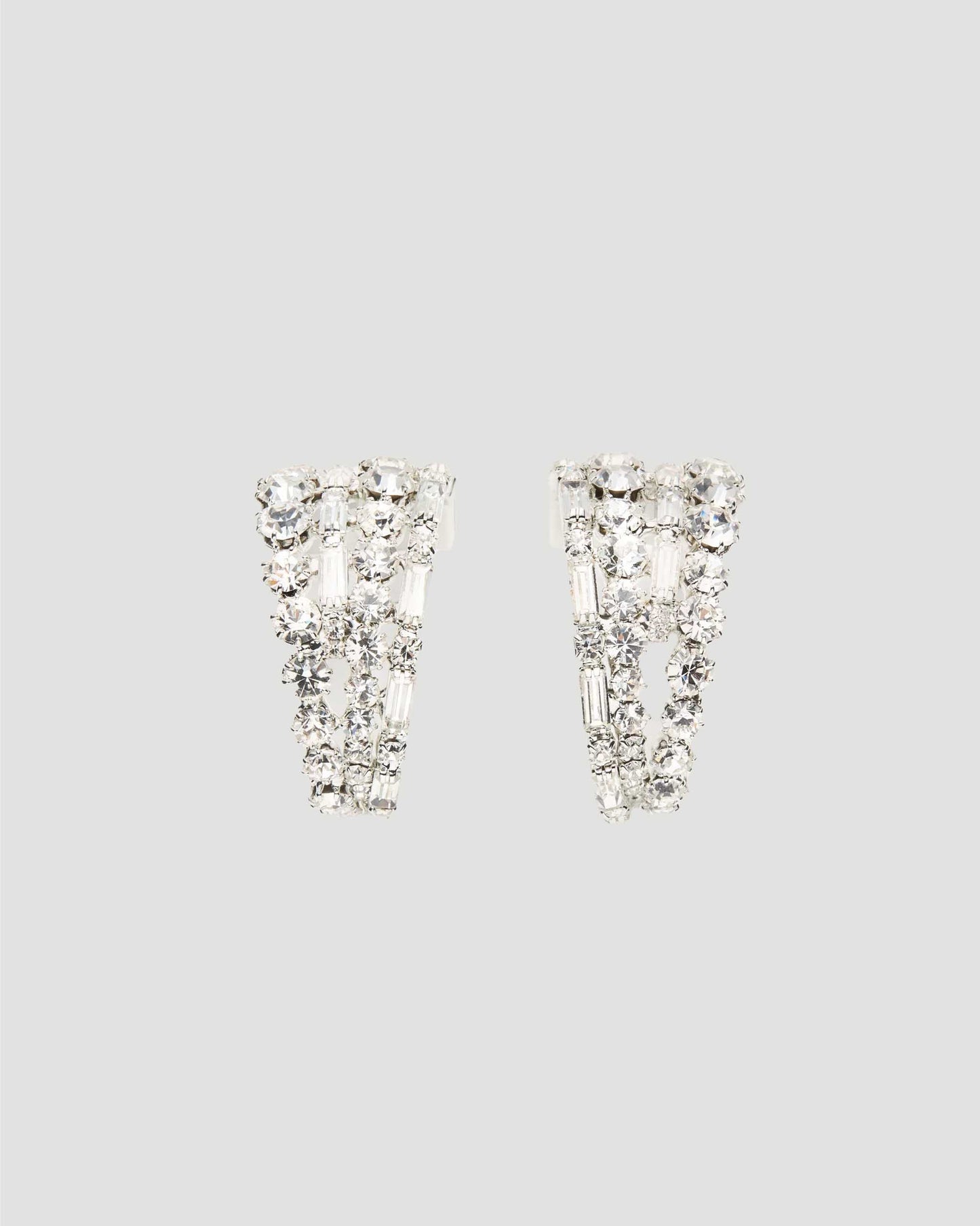 Magda Butrym Cascading Crystal Hoop Earrings in Silver — front view