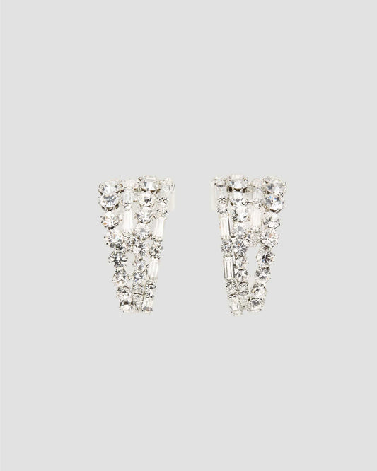 Magda Butrym Cascading Crystal Hoop Earrings in Silver — front view
