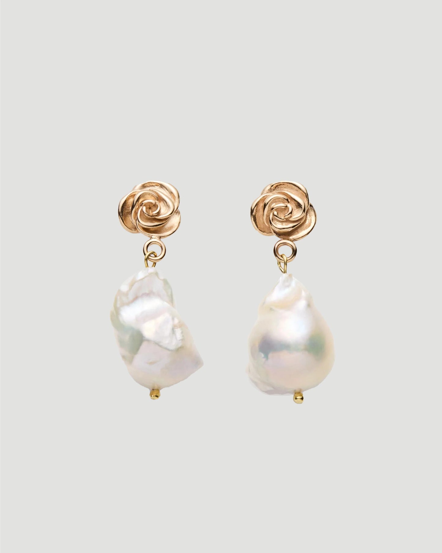 Baroque Pearl Drop Earrings With Gold Rose Stud