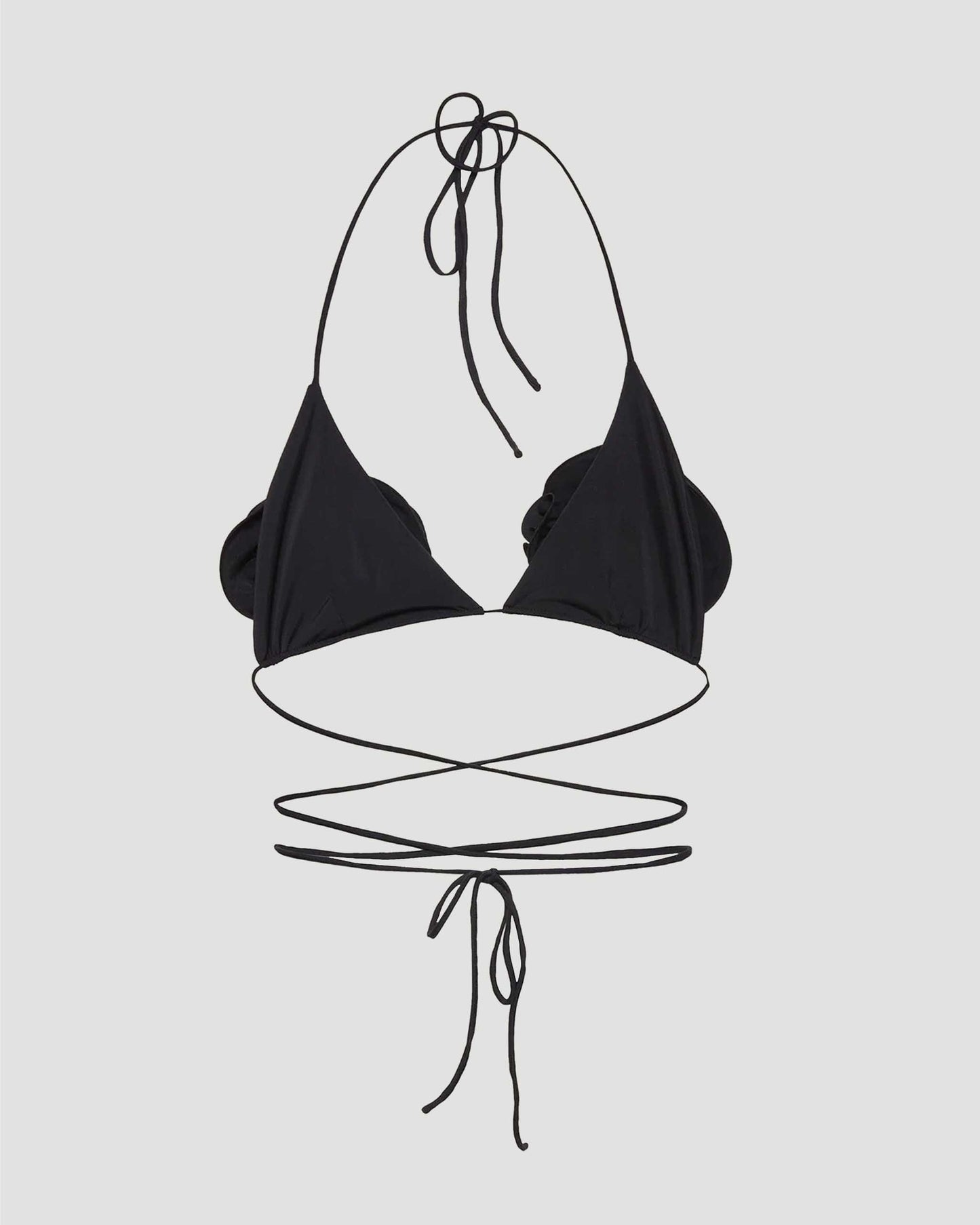 Floral Strappy Triangle Bikini Top in Black