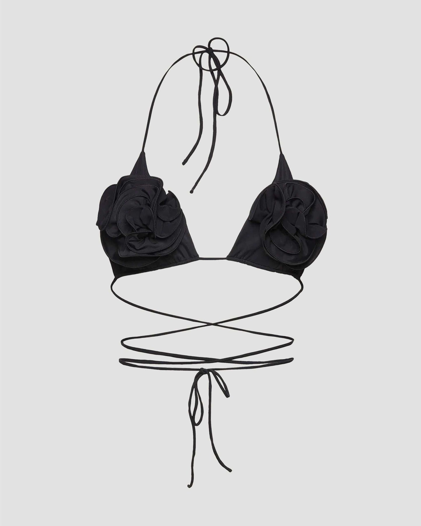 Floral Strappy Triangle Bikini Top in Black