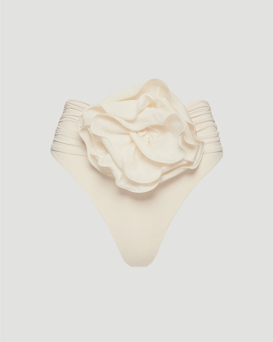 High-Waisted Flower Appliqué Swim Bottom in Cream