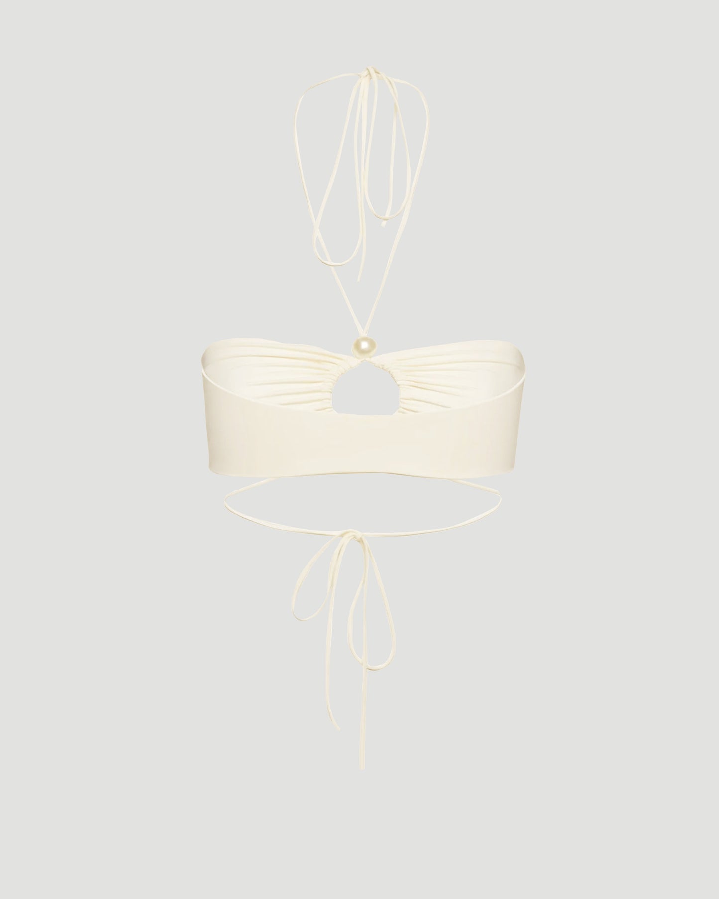 Halterneck pearl bandeau top in cream