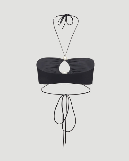 Halterneck pearl bandeau top in black