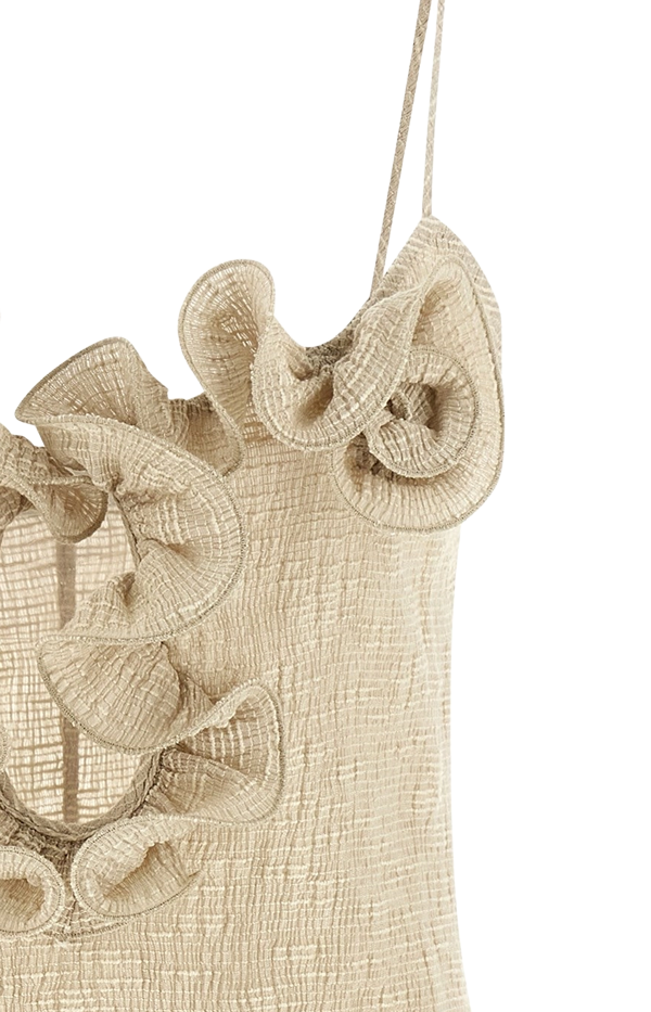 Mini Crepe Beach Dress with Floral Neckline