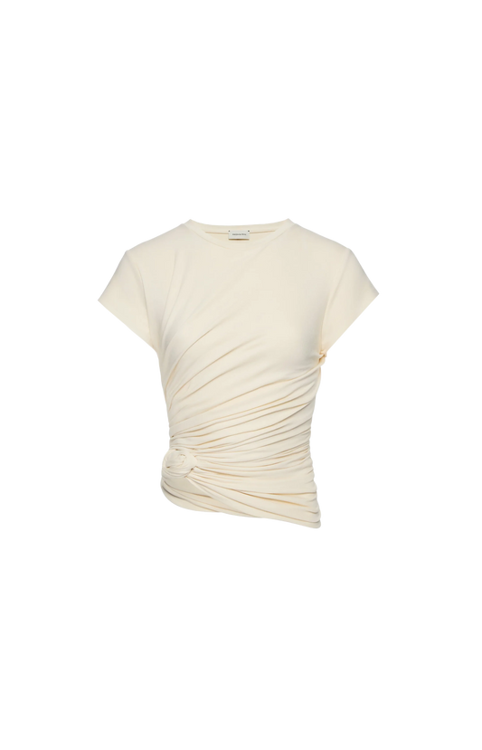 Side-knot draped t-shirt in cream