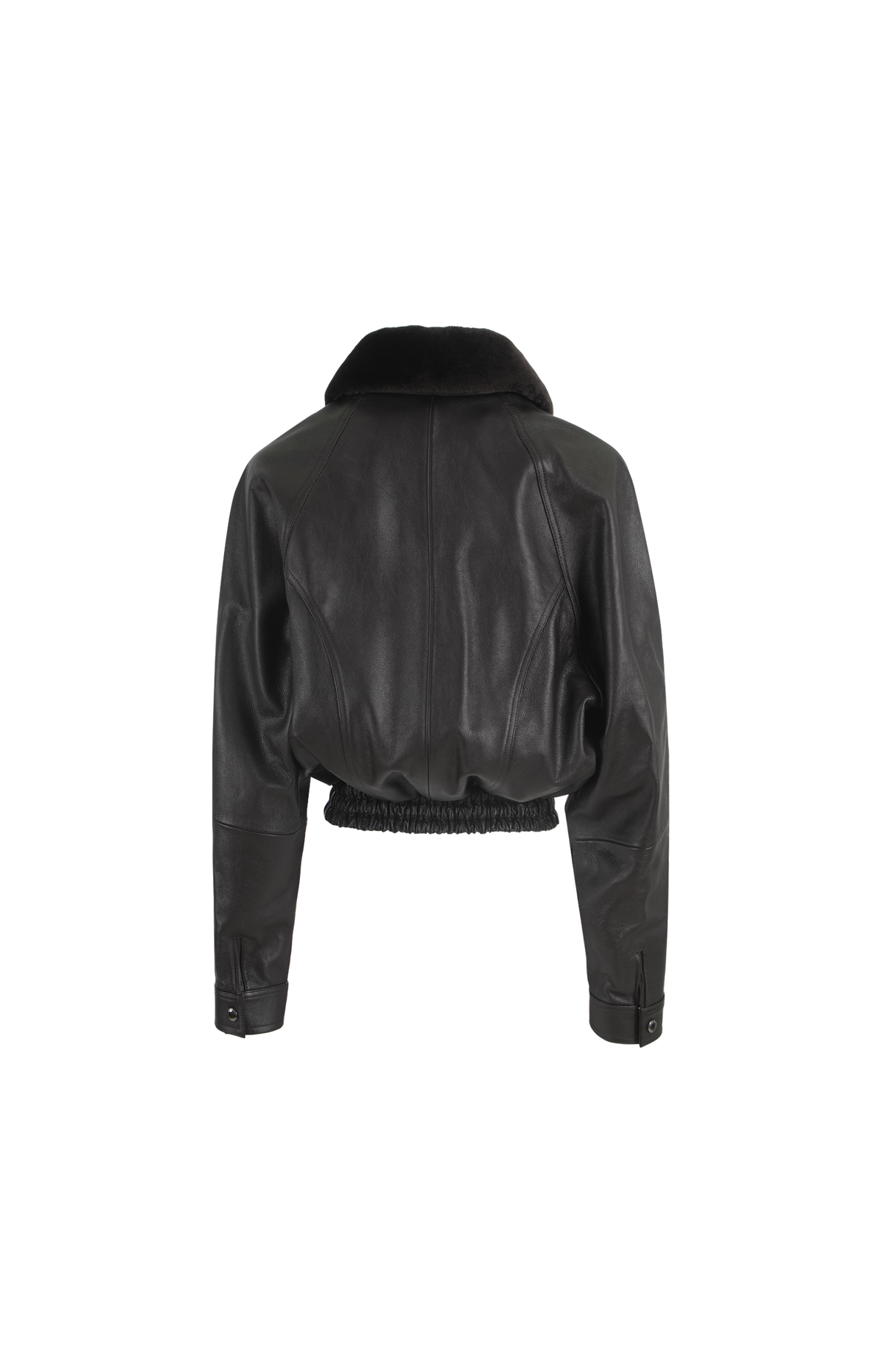 Magda Butrym Cropped Leather Jacket with Fur Collar in Dark Brown — product photo 2