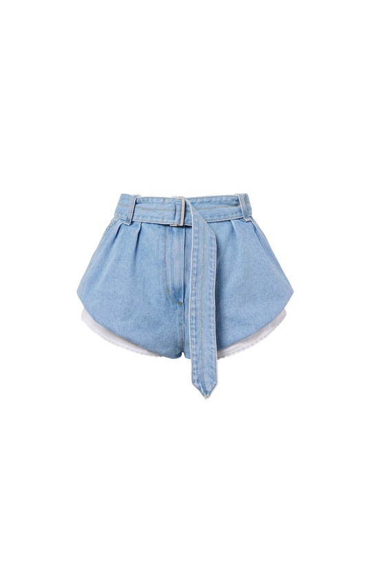 Belted Denim Shorts
